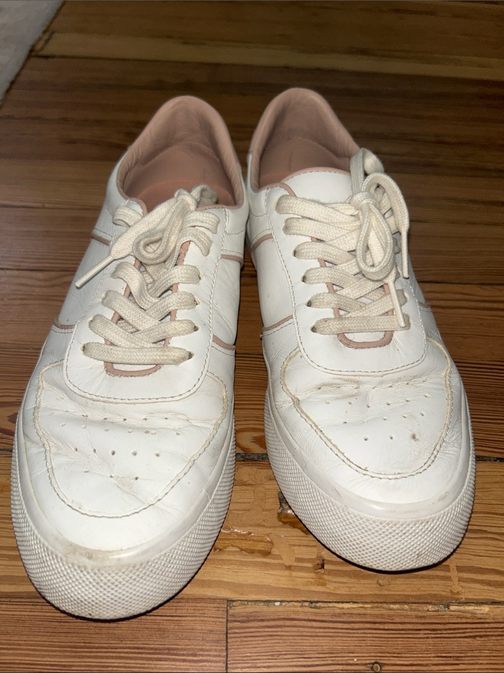 Reformation White Leather Sneakers with Light Pink Accents